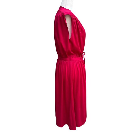 Vintage Womens Liquid Knit Red Sleeveless V Neck Elastic Tie Waist Midi Dress - Picture 4 of 8